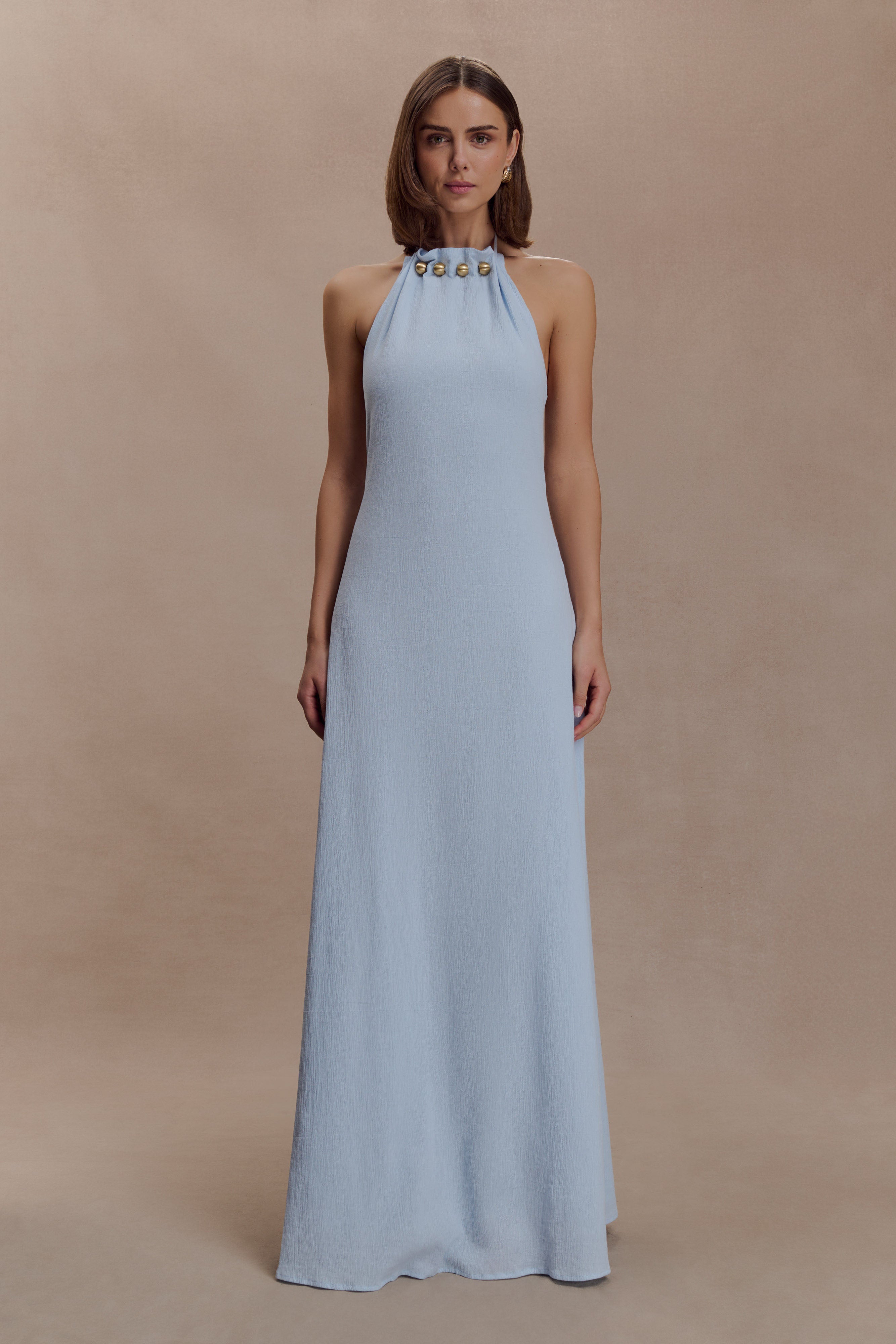 Abeda Cotton Maxi Dress With Hardware - Pale Blue