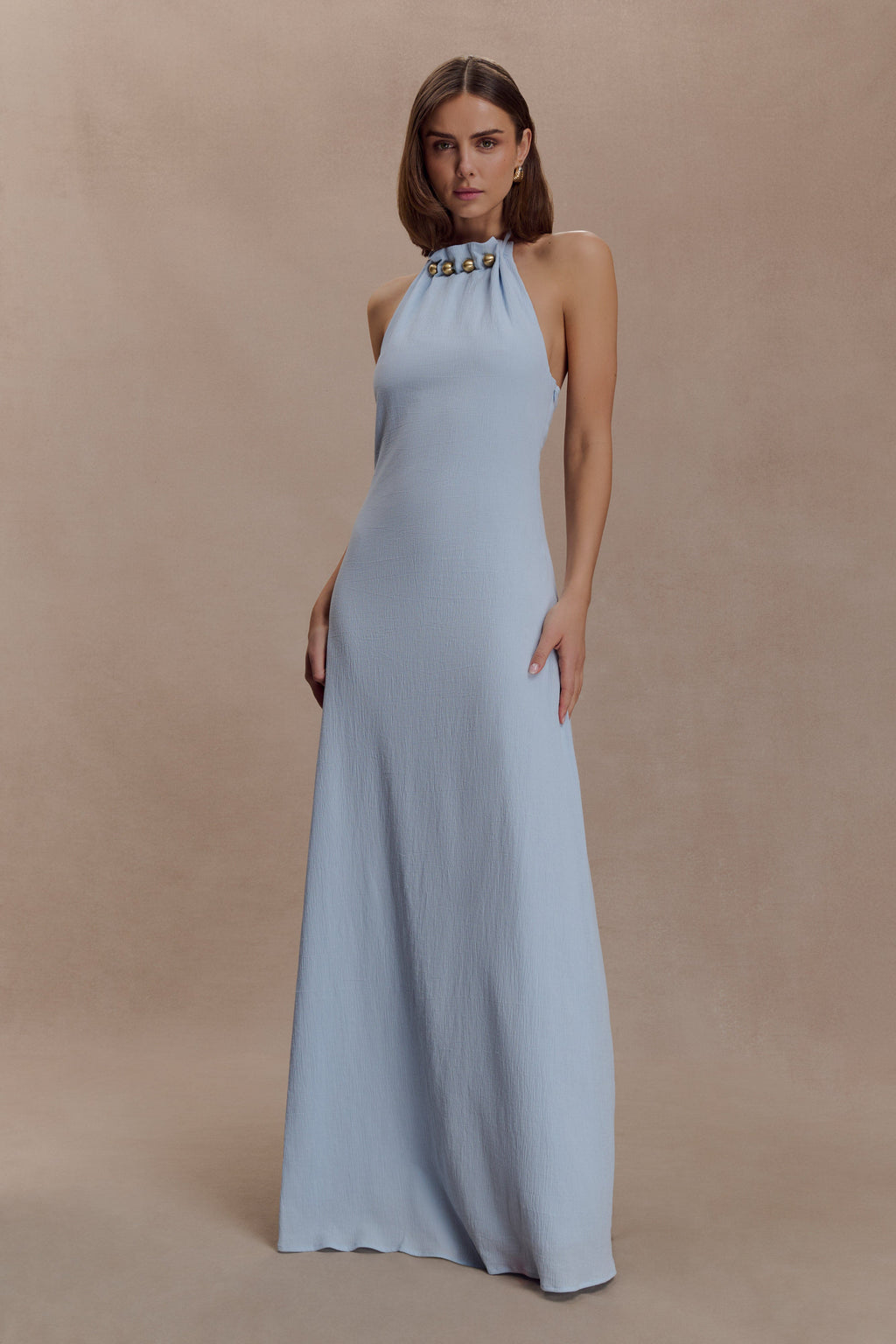 Abeda Cotton Maxi Dress With Hardware - Pale Blue