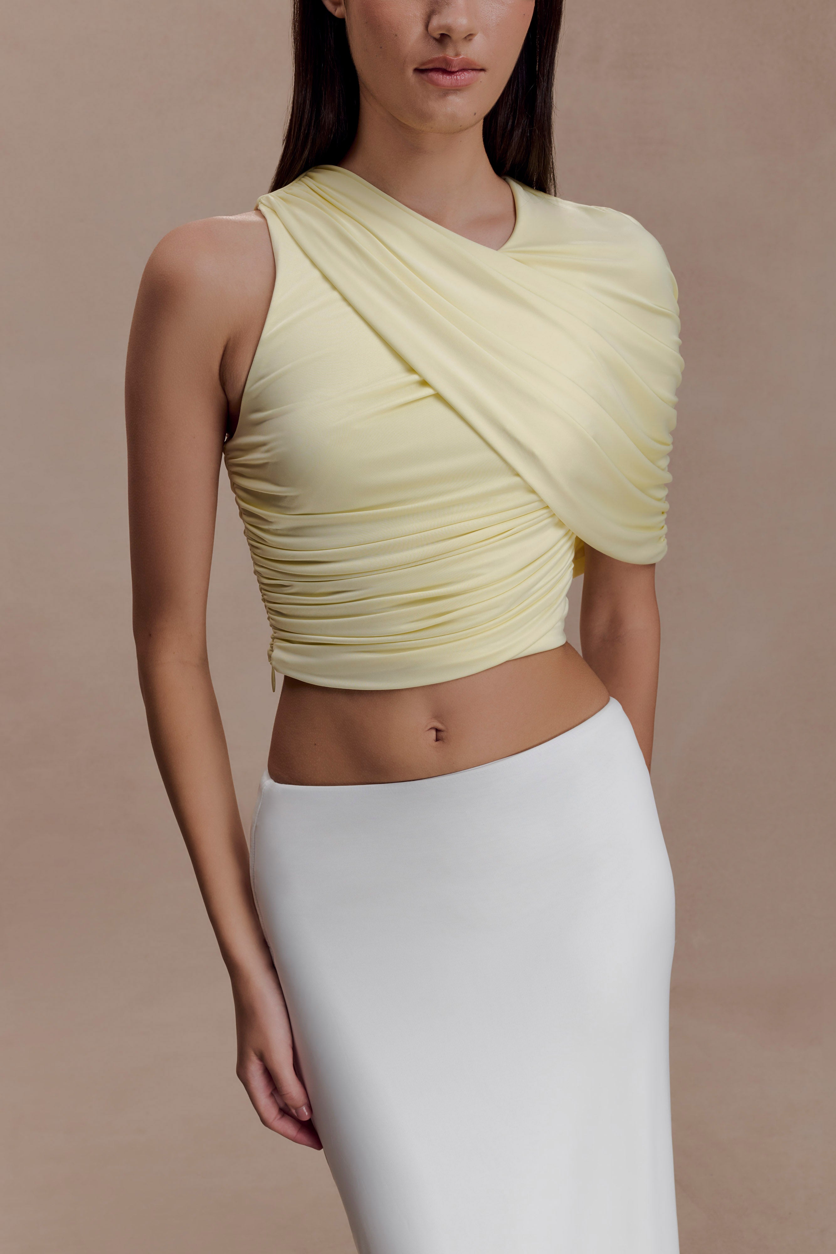 Adrienne One Shoulder Slinky Top - Lemon