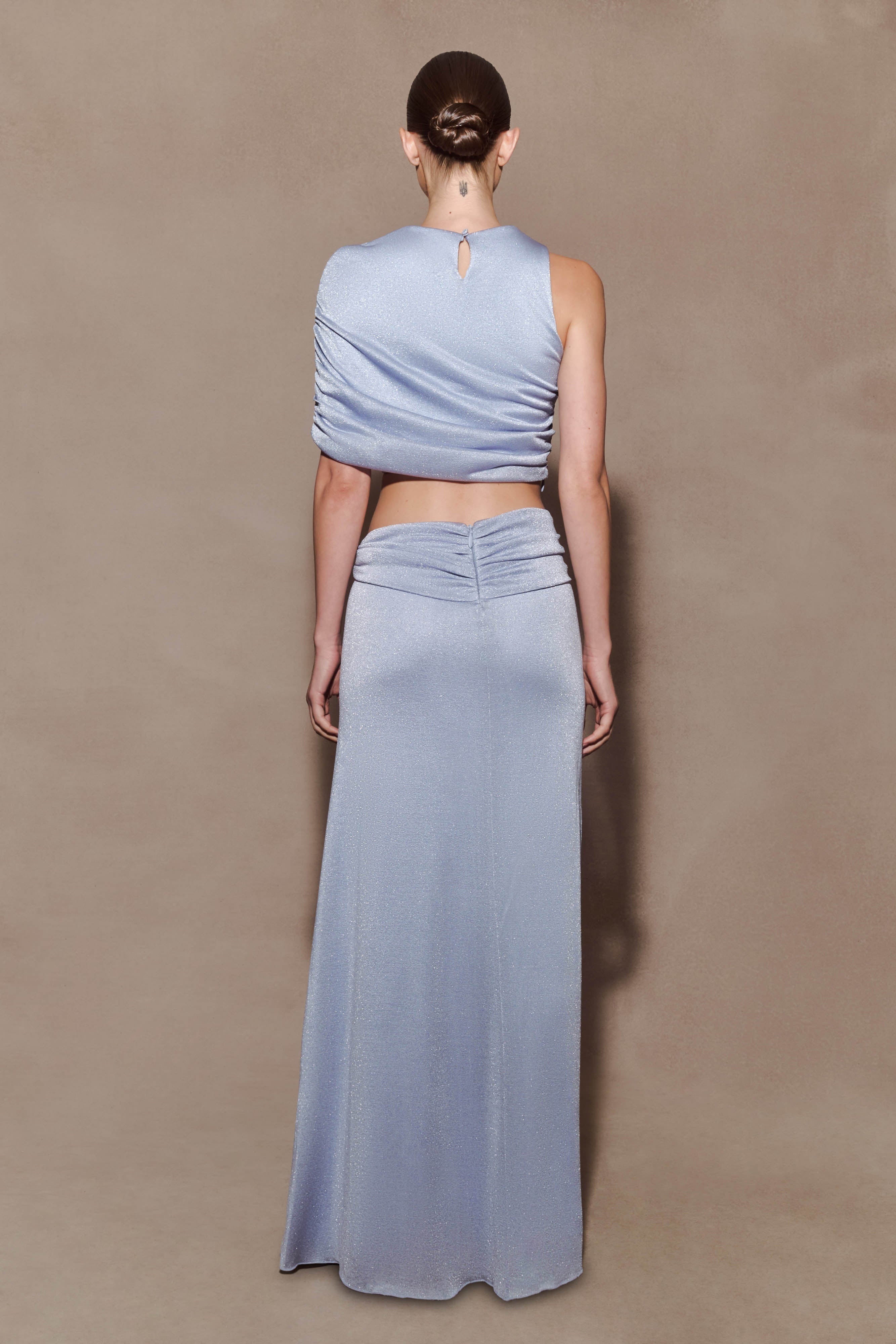 Adrienne One Shoulder Lurex Top - Pastel Blue