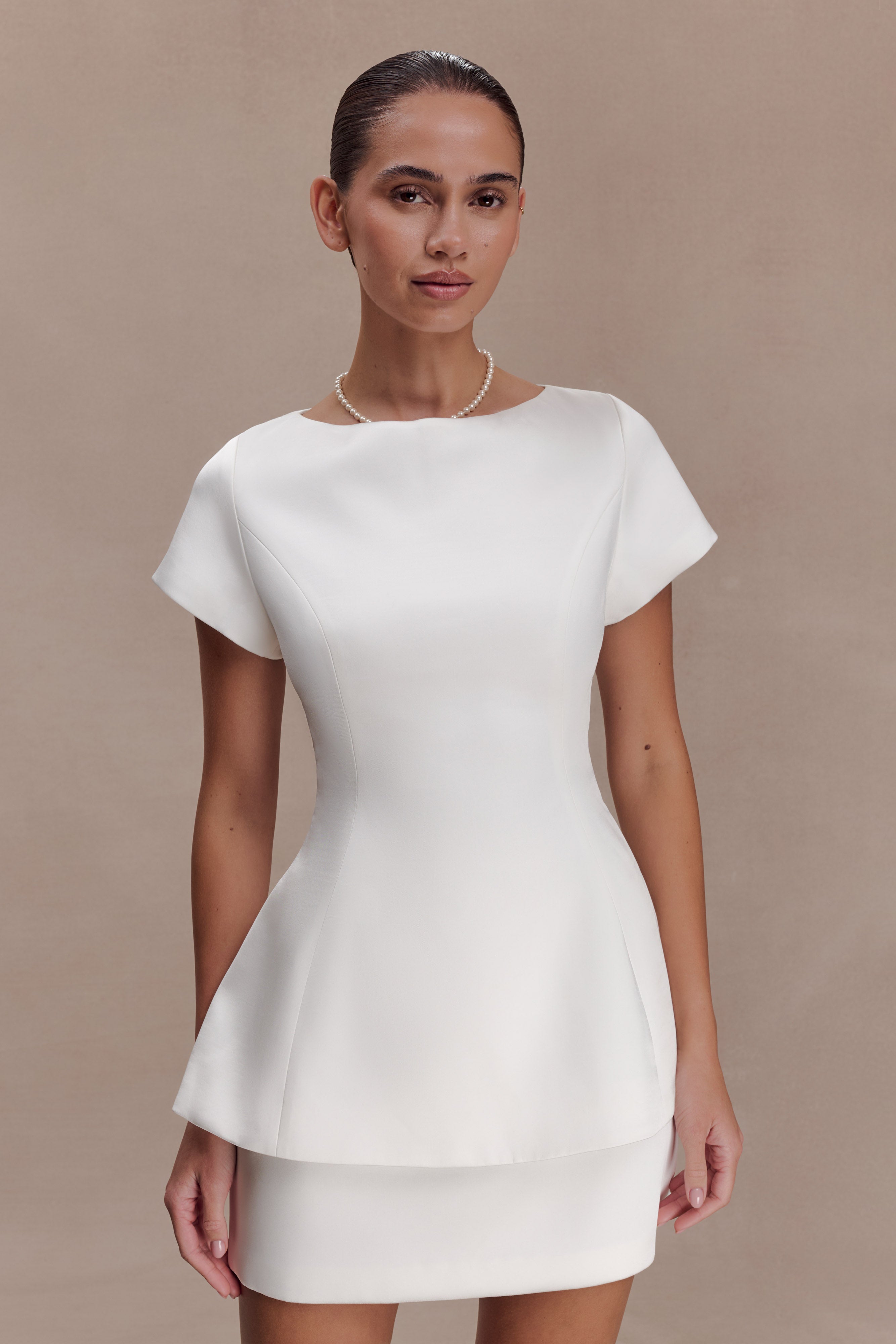 Adeline Short Sleeve Satin Top - White